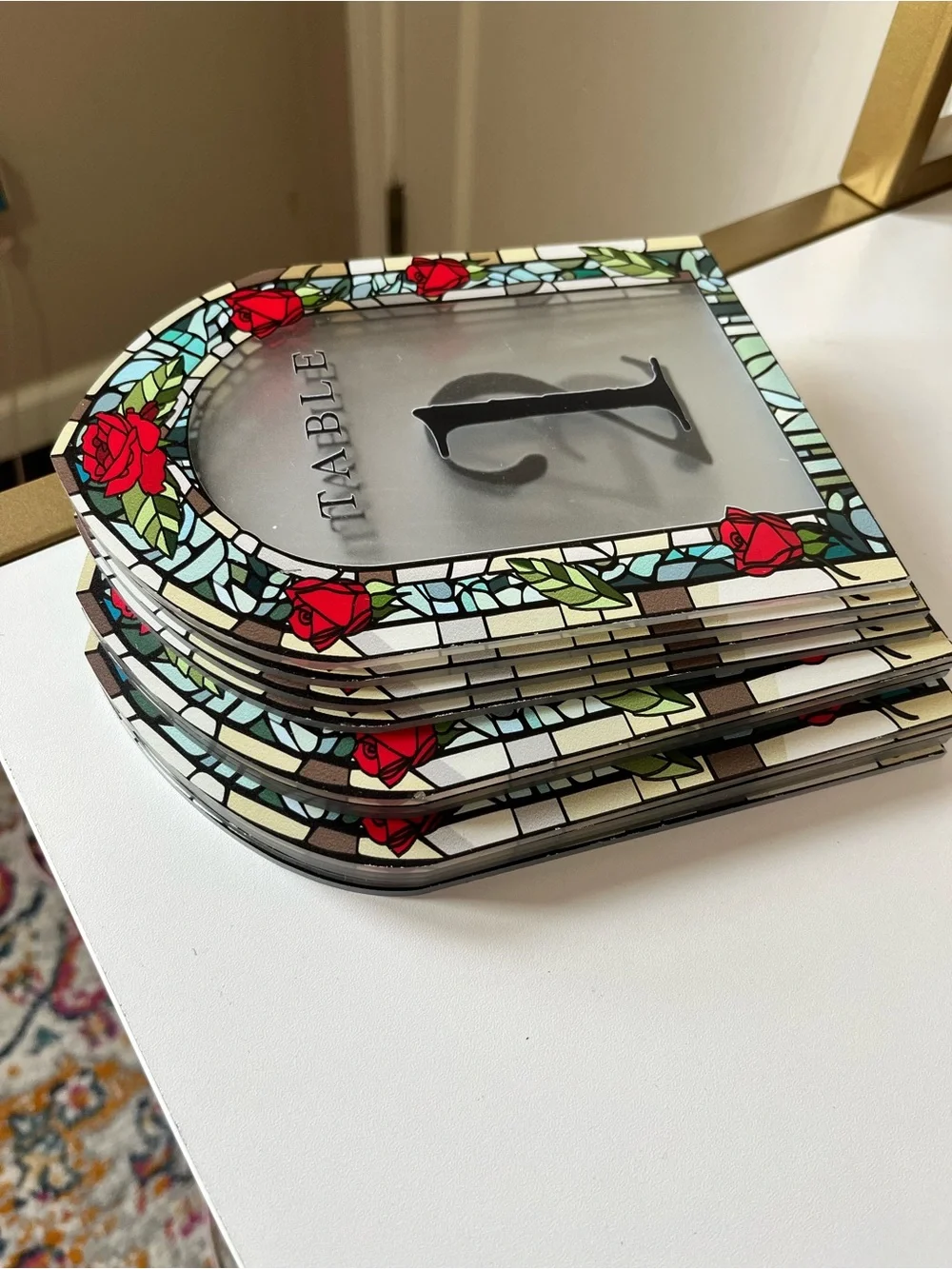 Stained Glass Acrylic Rose Table Number Signs 1-12